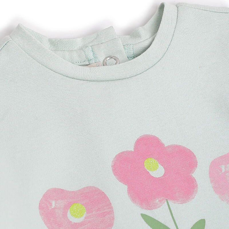 Girls Light Green Floral Printed Short Sleeve T-Shirt image number 2